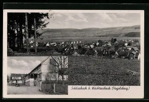 AK Schlierbach / Vogelsberg, Hotel Frankfurter Hof, Ortspanorama