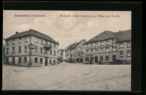 AK Beerfelden, Hotel Schwanen und Hotel zur Traube, Metzkeil