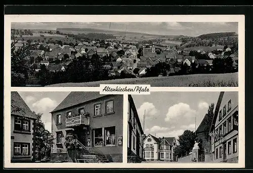 AK Altenkirchen /Pf., Kaufhaus A. Hettrich, Strassenpartie mit Denkmal, Gesamtansicht