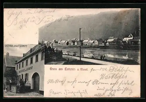 AK Cattenes a. Mosel, Gasthaus Josef Schmitt, Uferpartie