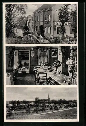 AK Stieldorf über Siegburg, Gasthof zur Post, Innenansicht, Ortspartie mit Kirche