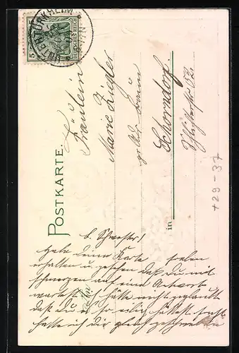 Passepartout-Lithographie Untertürkheim, Teilansicht mit Kirche, Wappen