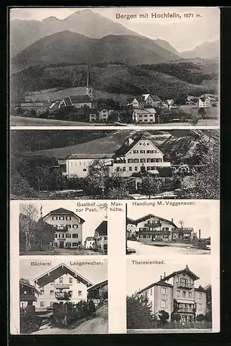 AK Bergen /Hochfelln, Gasthof zur Post, Handlung M. Voggenauer, Bäckerei Langenwalter