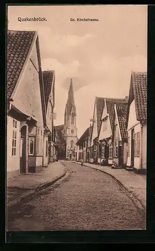 AK Quakenbrück, Grosse Kirchstrasse mit Kirche