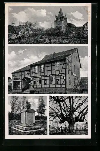 AK Gross-Wechsungen, Gasthof zur Weintraube, Kriegerdenkmal