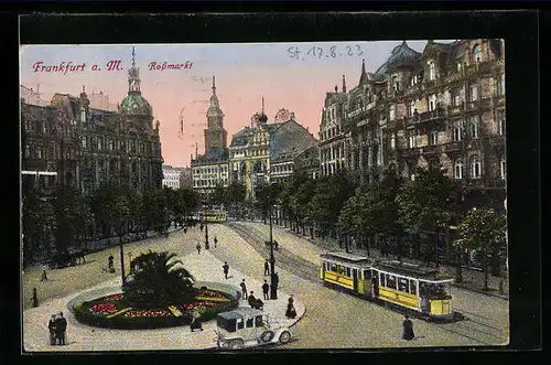 AK Frankfurt a. M., Rossmarkt mit Strassenbahn