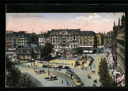 AK Frankfurt a. M. Schillerplatz mit Strassenbahn