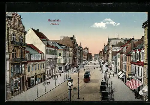 AK Mannheim, Geschäfte an der Planken, Einkaufsstrasse
