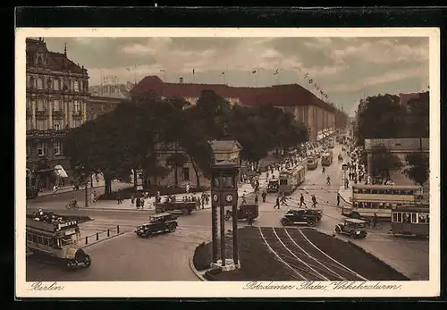 AK Berlin, Potsdamer Platz mit Verkehrsturm und Strassenbahn