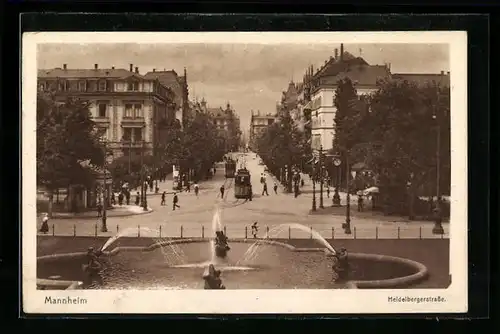 AK Mannheim, Heidelbergerstrasse mit Strassenbahn