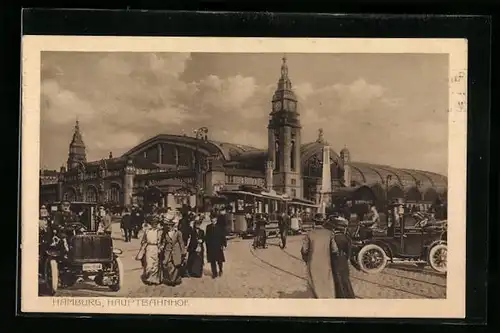 AK Hamburg, Hauptbahnhof mit Strassenbahn