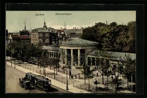 AK Aachen, Elisenbrunnen mit Strassenbahn