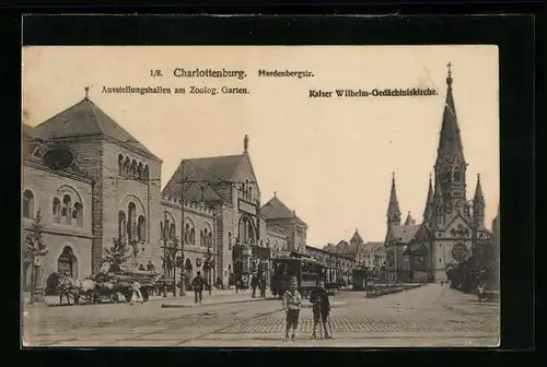 AK Charlottenburg, Ausstellungshallen am Zoologischen Garten an der Hardenbergstrasse mit Strassenbahn