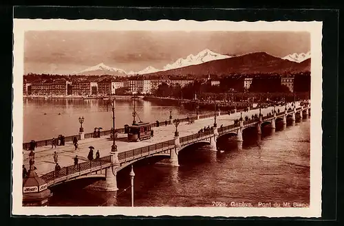 AK Genève, Pont du Mt. Blanc, Strassenbahn