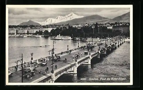 AK Genève, Pont du Mont-Blanc, Strassenbahn