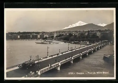 AK Genève, Pont du Mont Blanc, Strassenbahn