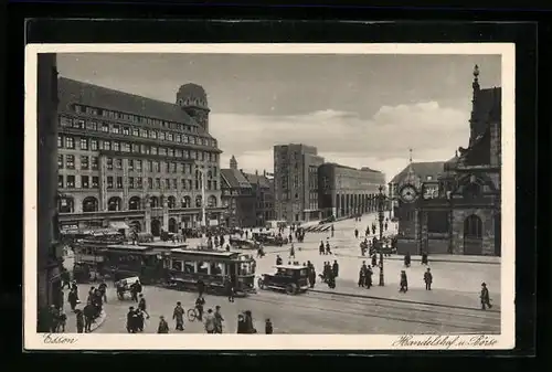 AK Essen, Handelshof und Börse mit Strassenbahn