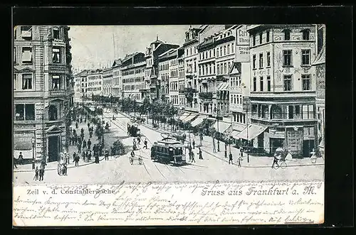 AK Frankfurt a. M., Strasse Zeil mit Strassenbahn v. d. Constablerwache