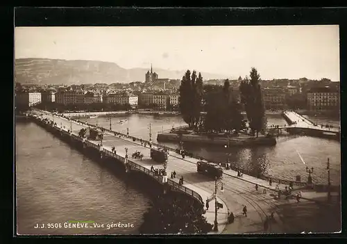 AK Genève, Vue générale, Strassenbahn