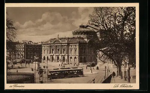 AK Genève, Le Théâtre, Strassenbahn