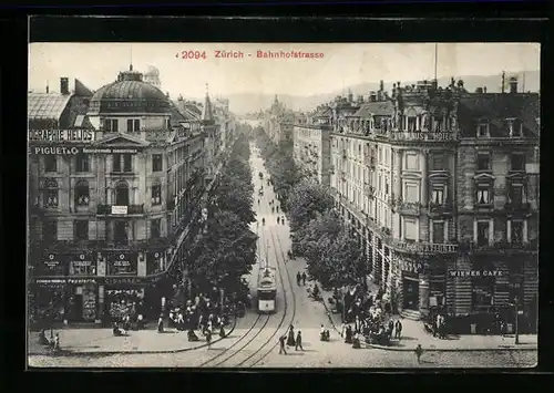 AK Zürich, Bahnhofstrasse mit Strassenbahn