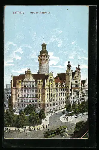AK Leipzig, Rathaus mit Strassenbahn