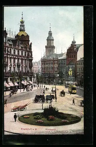 AK Frankfurt a. M., Rossmarkt mit Strassenbahn