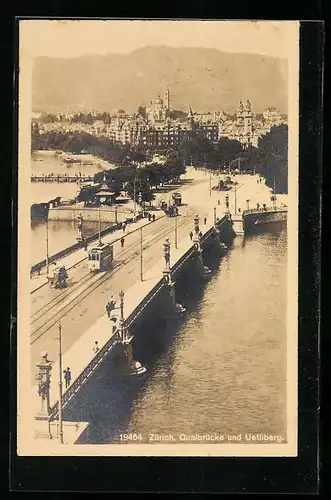 AK Zürich, Strassenbahn auf der Quaibrücke