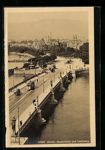 AK Zürich, Strassenbahn auf der Quaibrücke