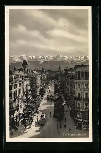 AK Zürich, Bahnhofstrasse mit Geschäften und Strassenbahn