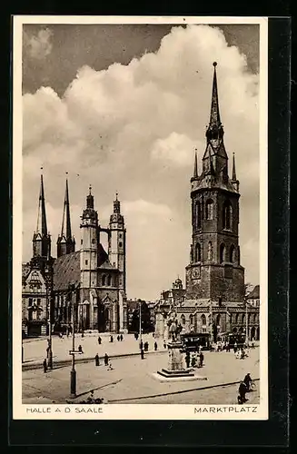 AK Halle a. Saale, Marktplatz mit Strassenbahn