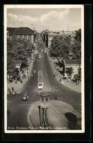 AK Berlin, Potsdamer Platz und Leipzigerstrasse mit Strassenbahn