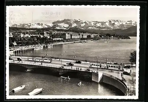 AK Zürich, Utoquai und Quaibrücke mit Strassenbahn