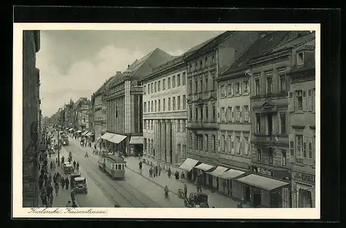 AK Karlsruhe, Kaiserstrasse mit Strassenbahnen