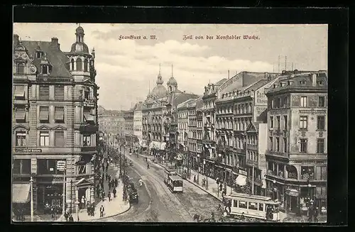 AK Frankfurt a. M., Zeil mit Strassenbahnen von der Konstabler Wache