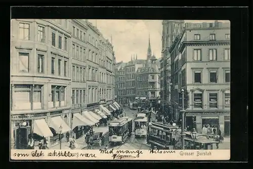 AK Hamburg, Grosser Burstah mit Strassenbahnen, von oben gesehen