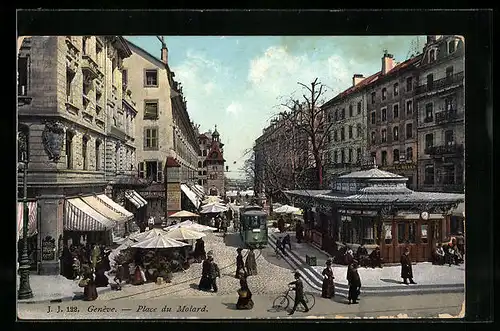 AK Genève, Place du Molard, Strassenbahn