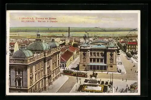 AK Belgrade, Vue sur le Danube, Strassenbahn