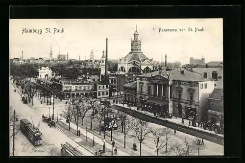 AK Hamburg-St. Pauli, Ortsansicht mit Strassenbahn