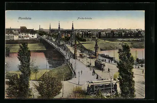 AK Mannheim, Strassenbahnen auf der Neckarbrücke