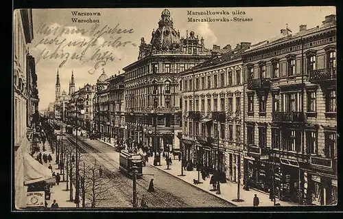 AK Warschau-Warszawa, Marszalkowska-Strasse mit Strassenbahn