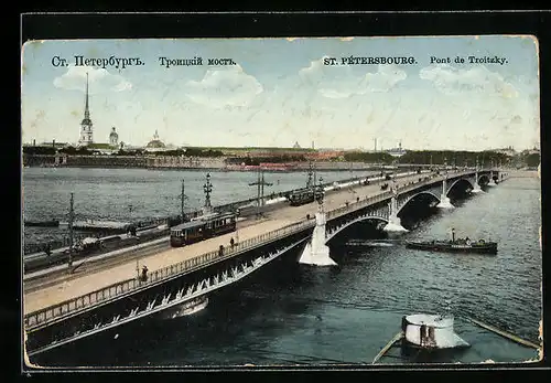 AK St. Petersbourg, Pont du Troitzky, Strassenbahn