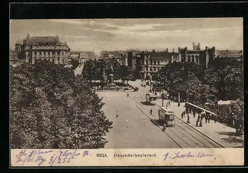 AK Riga, Strassenbahnen auf dem Alexanderboulevard