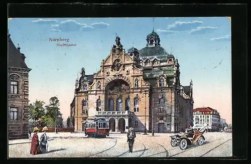 AK Nürnberg, Stadttheater, Strassenbahn