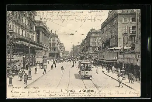 AK Marseille, La Cannebiere, Strassenbahn