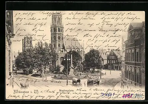 AK Münster i. W., Marienplatz mit Strassenbahn