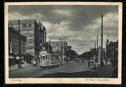 AK Hamburg-St. Pauli, Reeperbahn, Strassenbahn