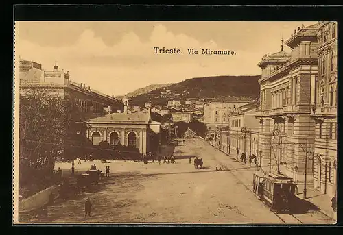 AK Trieste, Via Miramare, Strassenbahn