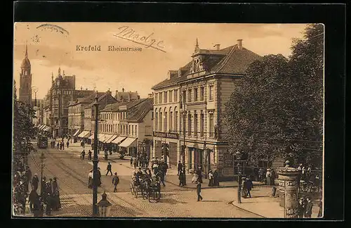 AK Krefeld, Rheinstrasse mit Strassenbahn