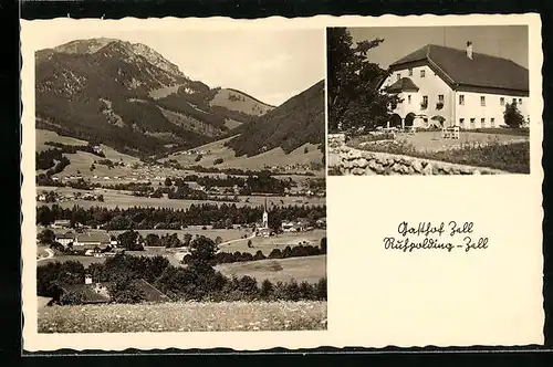 AK Ruhpolding-Zell, Gasthof Zell, Gesamtansicht mit Bergen